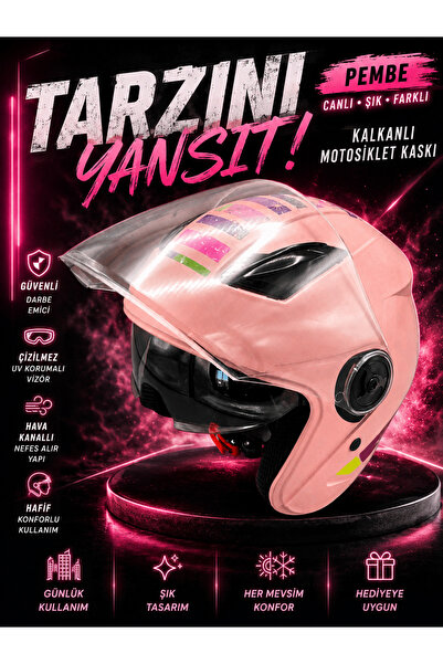HZN MOTOR Pembe Yarım Kask | Korumalı Açık Model Kask Yarım Model | 59/60/61 ...