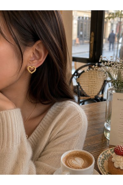 Merina Atölye Gözde Gold Heart-Shaped Round 2-Piece Earrings