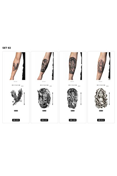 Airbrush Tattoo Yapıştırma Dövme 4 Adet Birden 1 Hafta Kalıcı Geçici Dövme Ha...