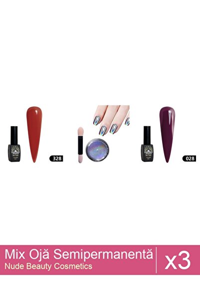Makeup Set Mix 3 produse Nail Oja: Pigment Holografic Unicorn, Oja semiperman...