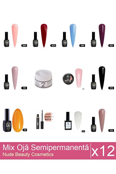 Makeup Set Mix 12 produse Nail Oja: Oja semipermanenta Black Elite, Global Fa...