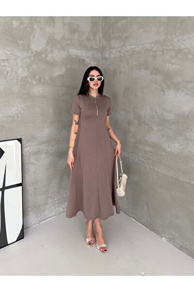 Elaxi Women's Zipper Detailed Maxi Long Modal Dress