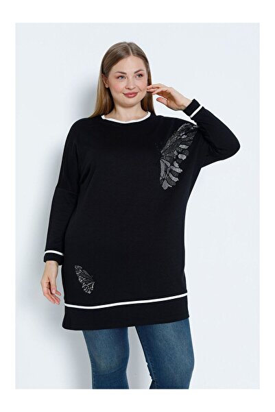 LC Waikiki Nevavm Women's Plus Size Stone Detailed Ribbed Long Sleeve Cotton ...