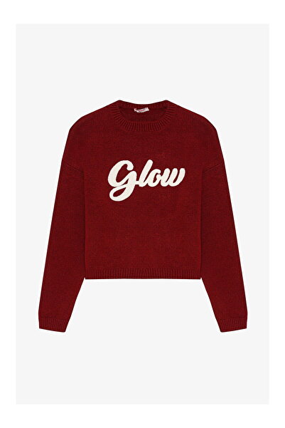 LC Waikiki Nevavm Embossed Lettering Oval Collar Knitwear Sweater Burgundy