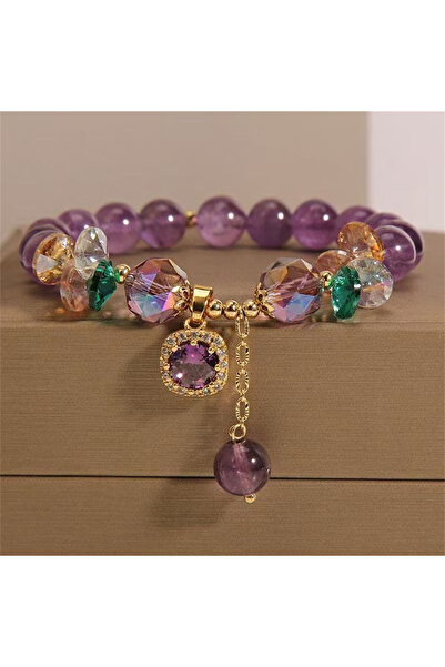 Choice 1 Purple Crystal Natural Bead Bracelet Niche Design Natural Stone Heal...