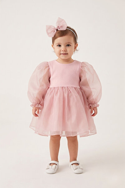 Le Mabelle Powder Long Sleeve Organza Baby Girl Party Dress - Sage