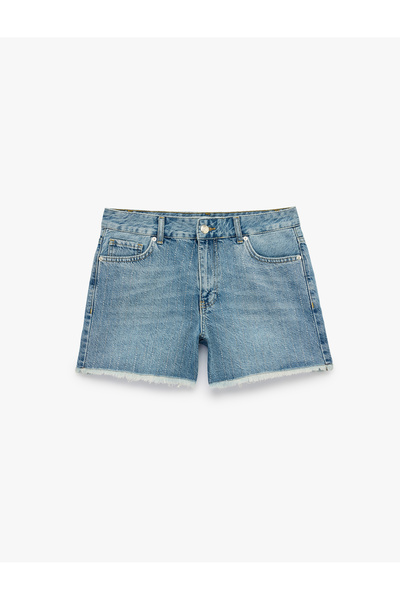 Koton Pamuklu Yüksek Bel Taş Detaylı Mini Denim Şort