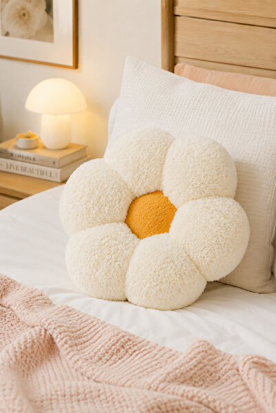 Pabtex Ev ve Oda Dekorasyonu için Papatya Şeklinde Peluş Yastık 40 cm
