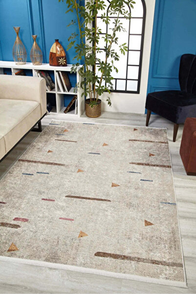 halinet Halı.Net Cream Modern Washable Non-Slip Living Room Carpet Haln-Hln1994