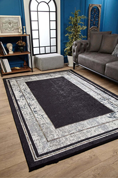 halinet Halı.Net Black Modern Washable Non-Slip Living Room Carpet Haln-Hln1809