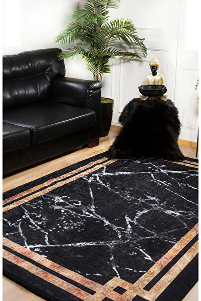halinet Halı.Net Black Modern Washable Non-Slip Living Room Carpet Haln-Hln1405