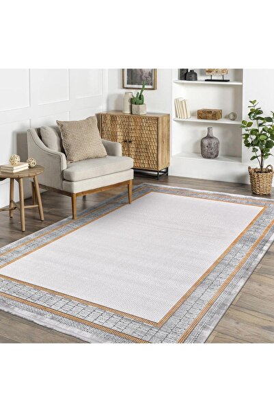 halinet Halı.Net Gray Modern Washable Non-Slip Living Room Carpet Cr-Stone-17165