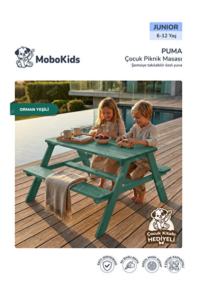 mobokids Dış Mekan Piknik Masası Puma Masif Ahşap 4 kişilik Junior 6 - 12 Yaş...