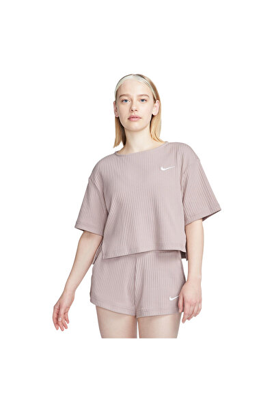 Nike Tricou sport de damă, cu mânecă scurtă, reiat, M