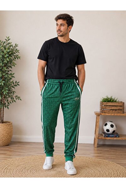 asyagiyimavm25 Lacoste Tenis Esintili Yeşil Baklava Desenli Casual Eşofman Altı