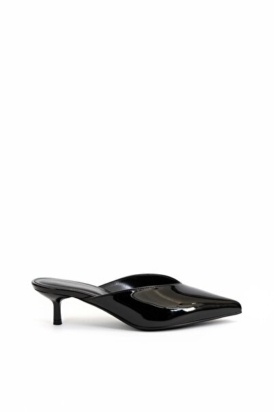 SHOEBELLAS Kless Siyah Rugan Kadın Topuklu Ayakkabı