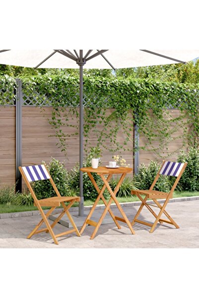 vidaxl Bistro furniture set, 3 pieces, blue white fabric/solid wood