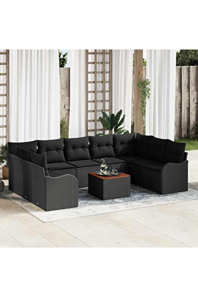 vidaxl Set de canapele pentru gradina cu perna 10 pcs Negru poliratan
