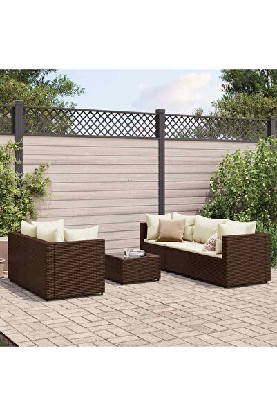 vidaxl Set mobilier de gradina cu perne, 6 piese, maro, poliratan
