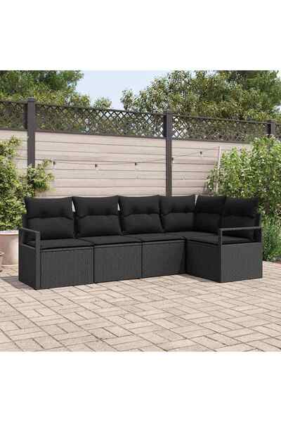 vidaxl Set de canapea 5 pcs Negru poliratan