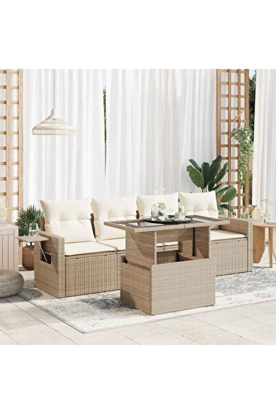 vidaxl Set canapele de gradina cu perne, 5 piese, bej, poliratan
