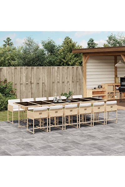vidaxl Set mobilier de gradina cu perne, 13 piese, bej, poliratan