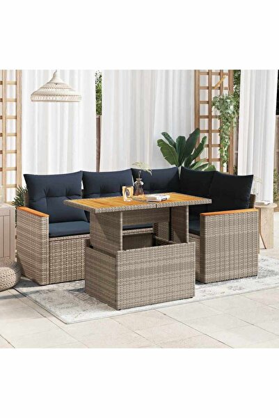 vidaxl Set canapea de gradina cu perne, 5 piese, gri, poliratan