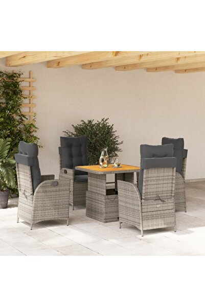 vidaxl Set mobilier de gradina cu perne, 5 piese, gri, poliratan