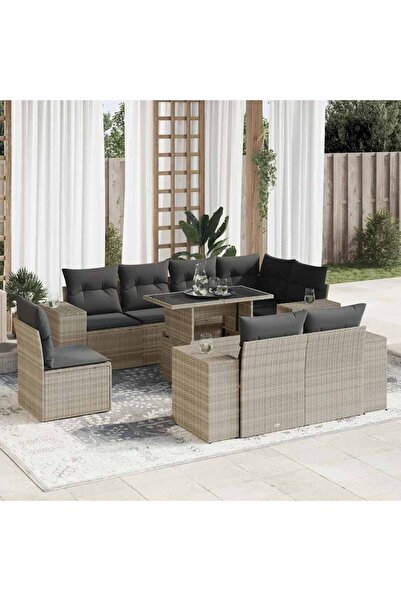 vidaxl Set canapele de gradina cu perne, 9 piese gri deschis poliratan