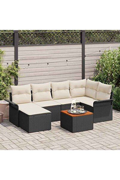vidaxl Set de canapele pentru gradina cu perna 7 pcs Negru poliratan