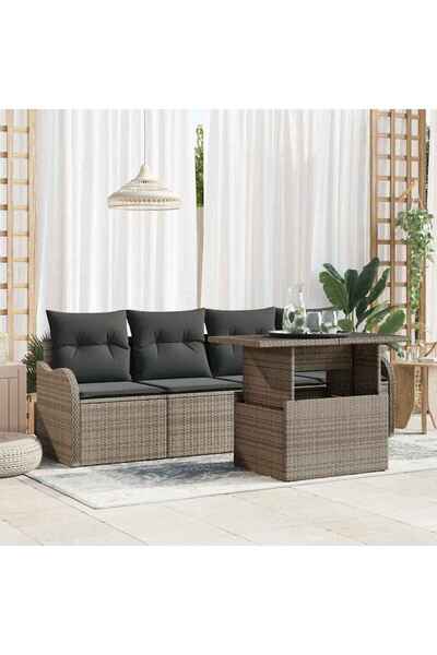 vidaxl Set de canapele pentru gradina cu perna 5 pcs Gri Rattan poli