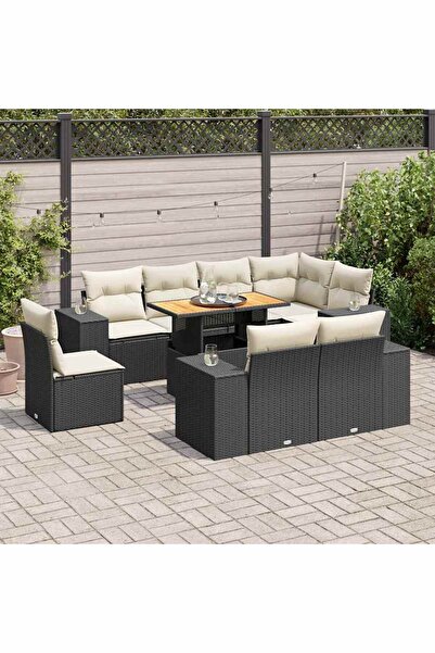 vidaxl Set mobilier de gradina cu perne, 9 piese, negru, poliratan