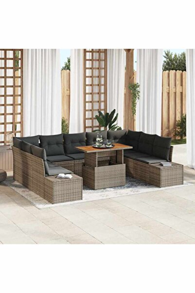 vidaxl Set de canapele pentru gradina 10 pcs Gri Rattan poli