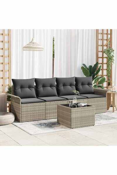 vidaxl Set de canapea cu perna 5 pcs Gri deschis poliratan