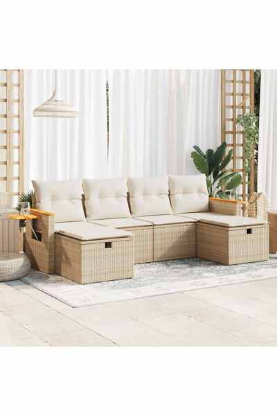 vidaxl Set canapele de gradina cu perne, 6 piese, bej, poliratan