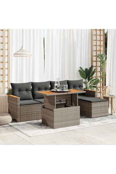 vidaxl Set mobilier gradina cu perne 6 piese gri poliratan/lemn acacia