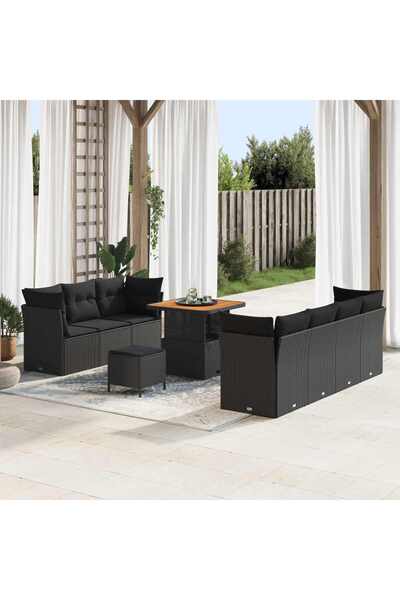vidaxl Set de canapele pentru gradina 10 pcs Negru poliratan