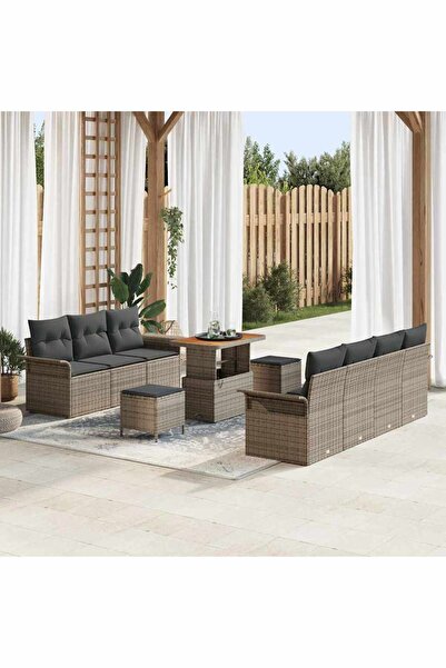 vidaxl Set de canapele pentru gradina cu perna 10 pcs Gri poliratan