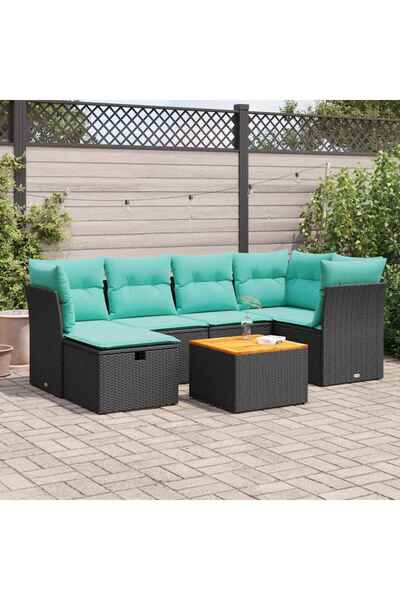 vidaxl Set canapele de gradina cu perne, 7 piese, negru, poliratan