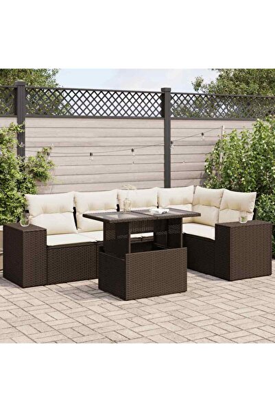 vidaxl Set canapele de gradina cu perne, 6 piese, maro, poliratan
