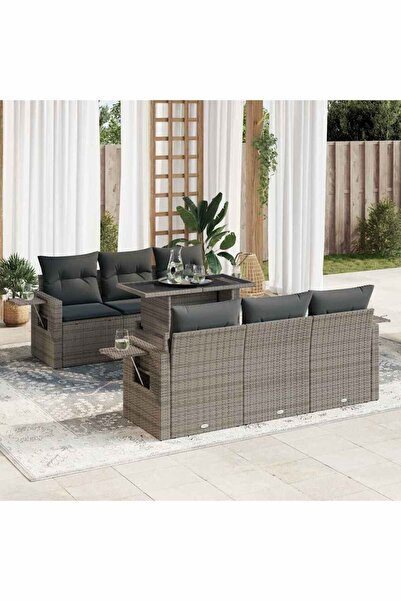 vidaxl Set canapele de gradina, 7 piese, cu perne, gri, poliratan