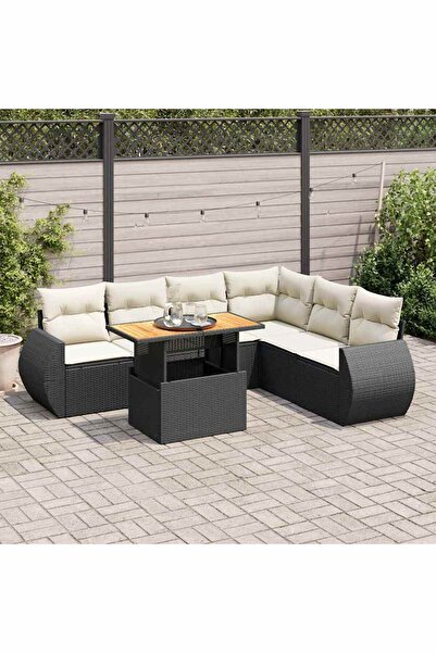 vidaxl Set canapele de gradina cu perne, 7 piese, negru, poliratan