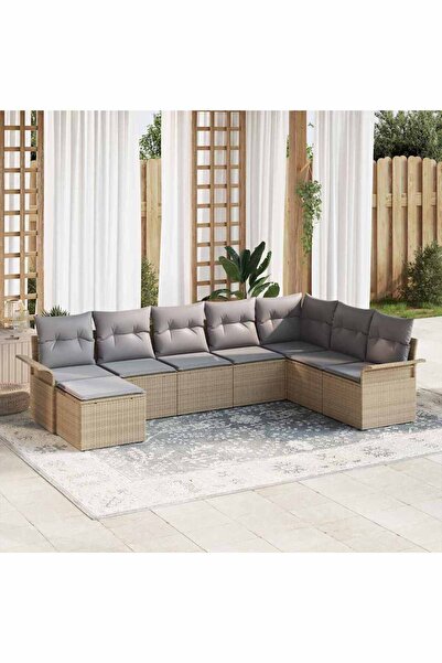 vidaxl Set de canapele pentru gradina cu perna 8 pcs Bej poliratan