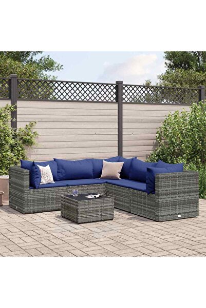 vidaxl Set mobilier de gradina cu perne, 6 piese, gri, poliratan