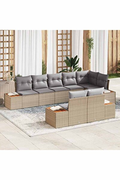 vidaxl Set de canapele pentru gradina cu perna 8 pcs Bej Rattan poli