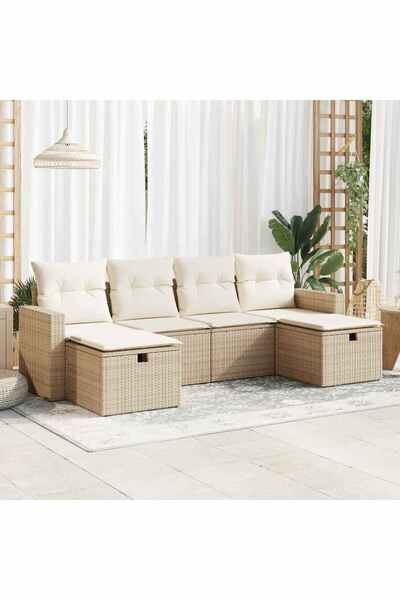 vidaxl Set canapele de gradina cu perne, 6 piese, bej, poliratan