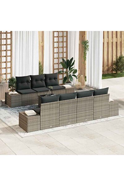 vidaxl Set de canapele pentru gradina cu perna 8 pcs Gri poliratan