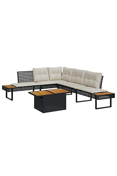 vidaxl Set canapea gradina 2 piese perne negru poliratan/lemn acacia