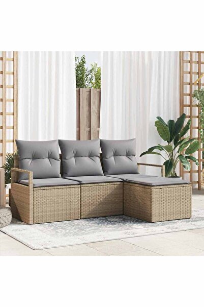 vidaxl Set de canapea 4 pcs Bej poliratan