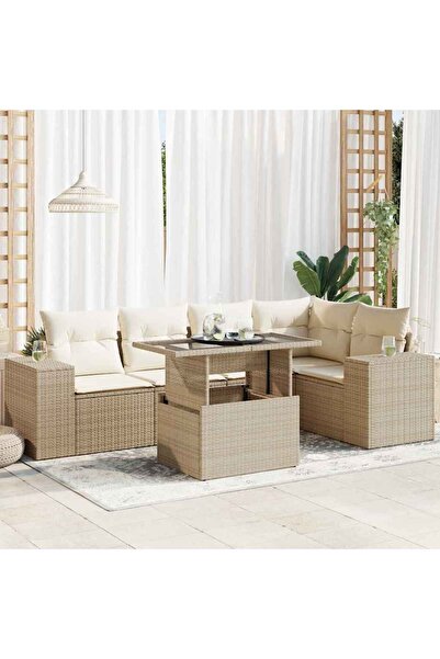 vidaxl Set canapele de gradina cu perne, 6 piese, bej, poliratan